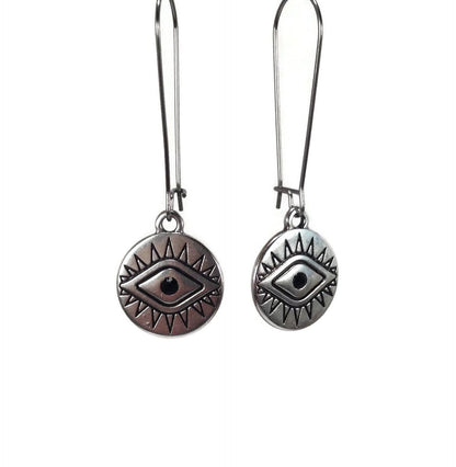 Evil Eye Dangle Earrings - Stainless Steel Earrings - Made in Greece