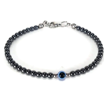 Unisex Evil Eye Hematite Bracelet | Stainless Steel Protection Jewelry