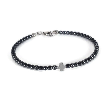 Hematite cross stainless steel bracelet - Gift for Her or for Him