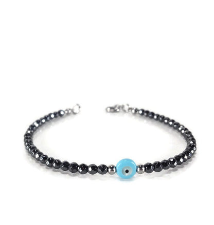 Evil  Eye Hematite Bracelet - Greek Evil Eye Bracelet - Gift for Her