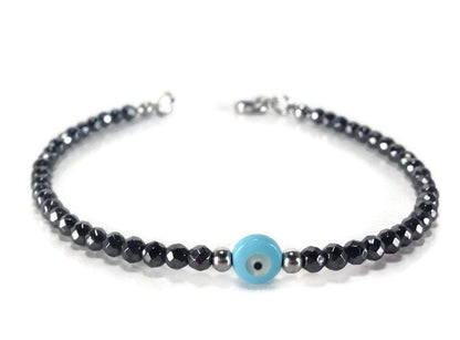 Evil  Eye Hematite Bracelet - Greek Evil Eye Bracelet - Gift for Her