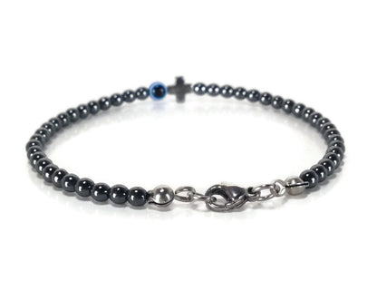 Evil Eye Hematite Cross Bracelet - Greek gift - Protection bracelet