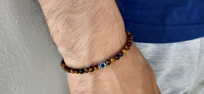 Tiny Men's Evil Eye Tiger Bracelet | Greek Protection Jewelry