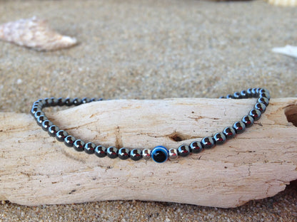 Unisex Evil Eye Hematite Bracelet | Stainless Steel Protection Jewelry