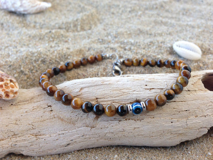 Tiny Men's Evil Eye Tiger Bracelet | Greek Protection Jewelry