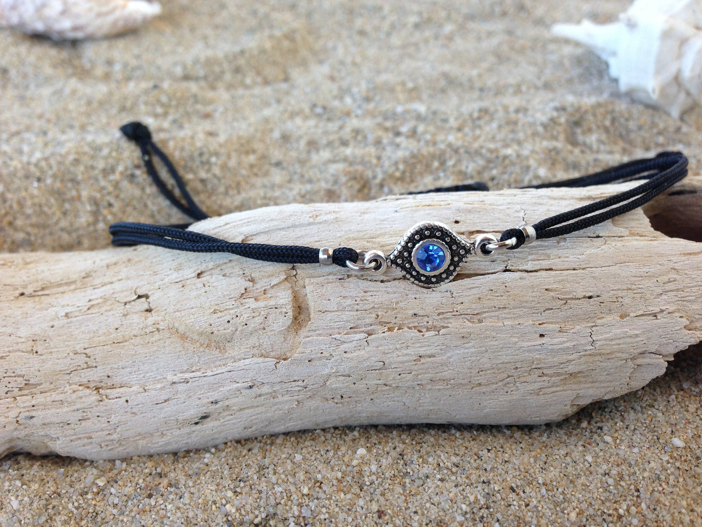 Evil eye charm bracelet with light blue stone, Greek jewelry, gift for her or for him
