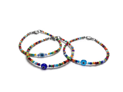 Bracelet Multicolore Oeil Bleu Perles Rocailles  - Petit bracelet - Cadeau pour elle