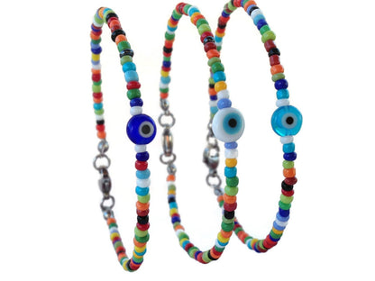 Bracelet Multicolore Oeil Bleu Perles Rocailles  - Petit bracelet - Cadeau pour elle
