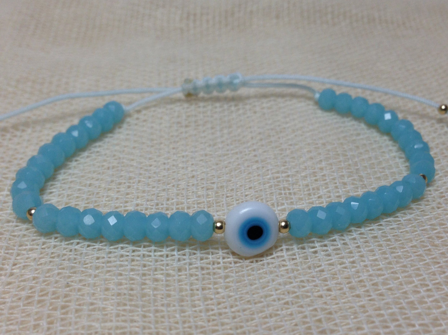 Gold Filled Evil Eye Bracelet - Blue Beaded Bracelet - Women's Gift -  Greek Jewelry