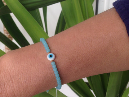 Gold Filled Evil Eye Bracelet - Blue Beaded Bracelet - Women's Gift -  Greek Jewelry