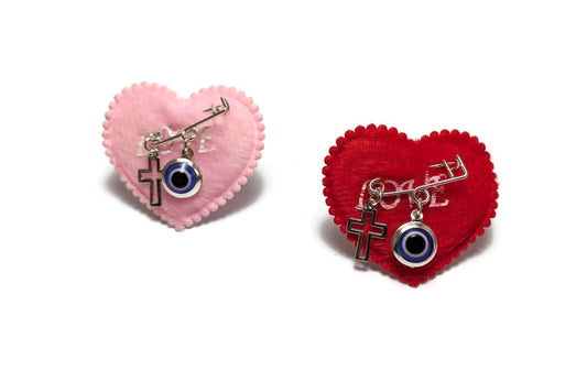 Evil Eye Heart Safety Pins - Baby Shower favors - Baby girl gift