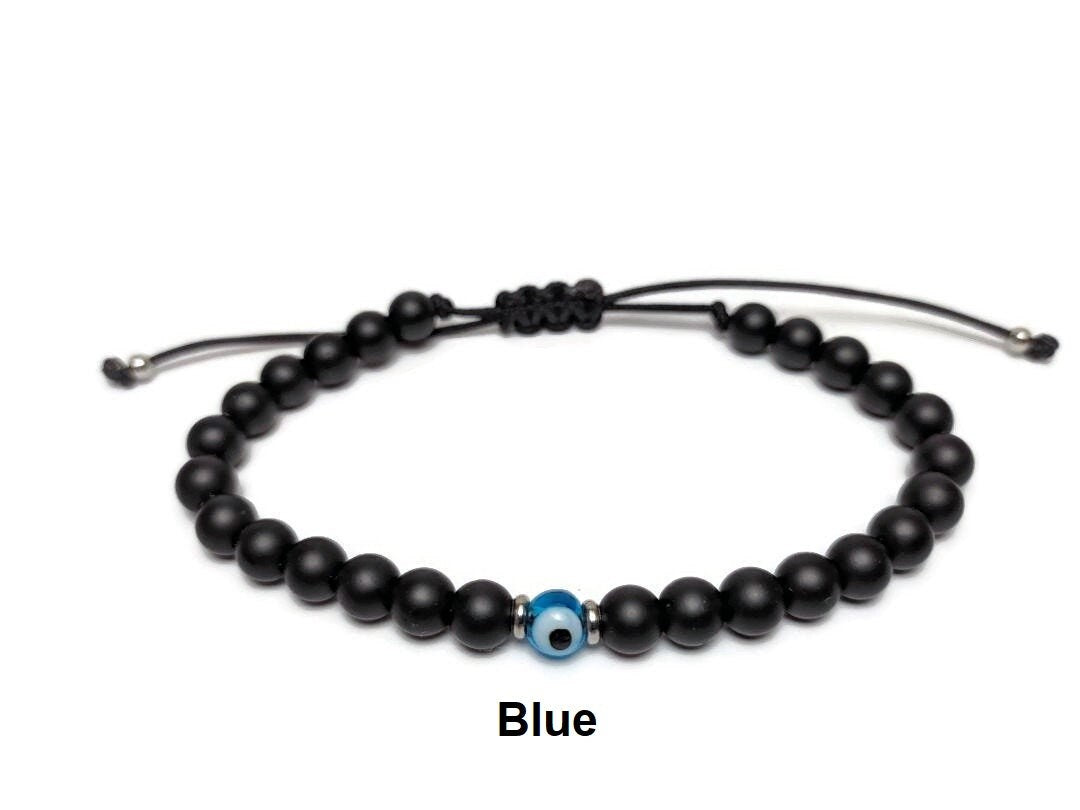 Adjustable evil eye onyx bracelet - gift for her or for him - Gemstone bracelet - Evil eye jewelry for her - Boyfriend gift - Men's bracelet