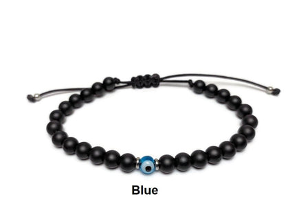 Adjustable Evil Eye Onyx Bracelet - Gift for Her or for Him - Gemstone Bracelet