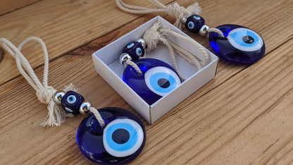 Evil Eye Glass Charm Wall Hanging - Greek Gift for House Protection