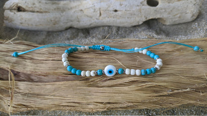 Bracelet Turquoise Oeil Bleu - Bijou Grec Porte Bonheur