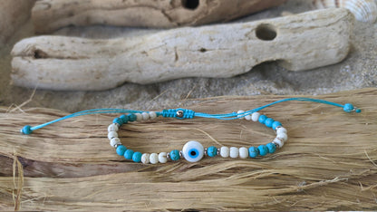 Bracelet Turquoise Oeil Bleu - Bijou Grec Porte Bonheur