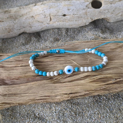 Bracelet Turquoise Oeil Bleu - Bijou Grec Porte Bonheur