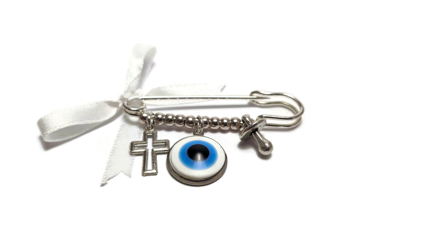 Baby evil eye safety pin, baby evil eye protection safety pin, baby shower gift