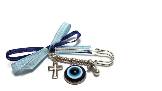 Dark blue or pink evil eye safety pin, baby evil eye protection, mom gift