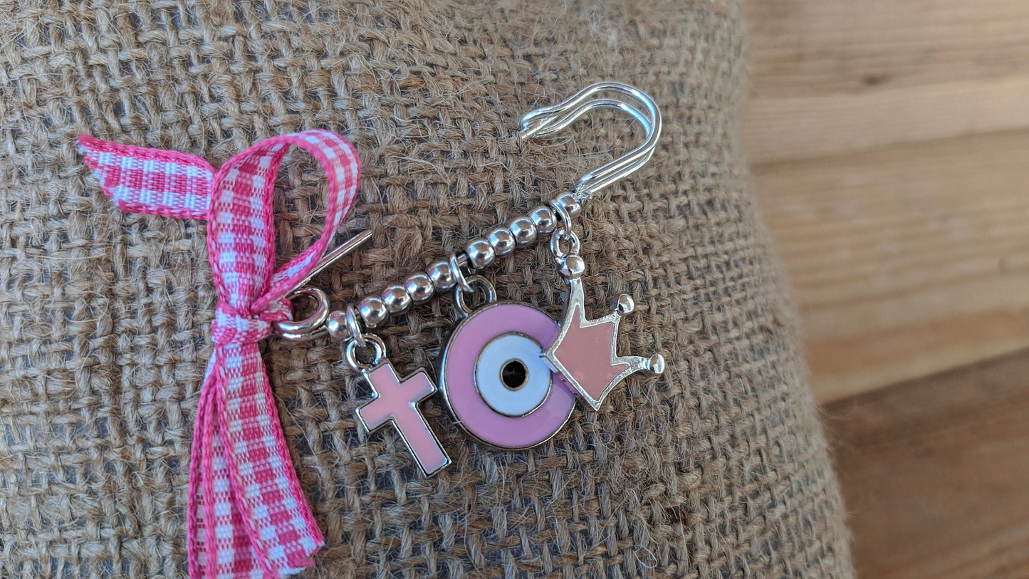 Baby girl evil eye crown pin, baby evil eye protection, baby gift