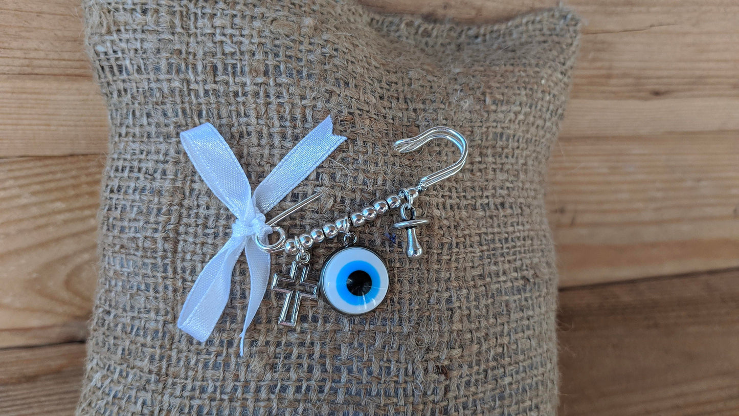 Baby evil eye safety pin, baby evil eye protection safety pin, baby shower gift