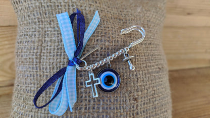 Dark blue or pink evil eye safety pin - Baby Evil Eye Protection