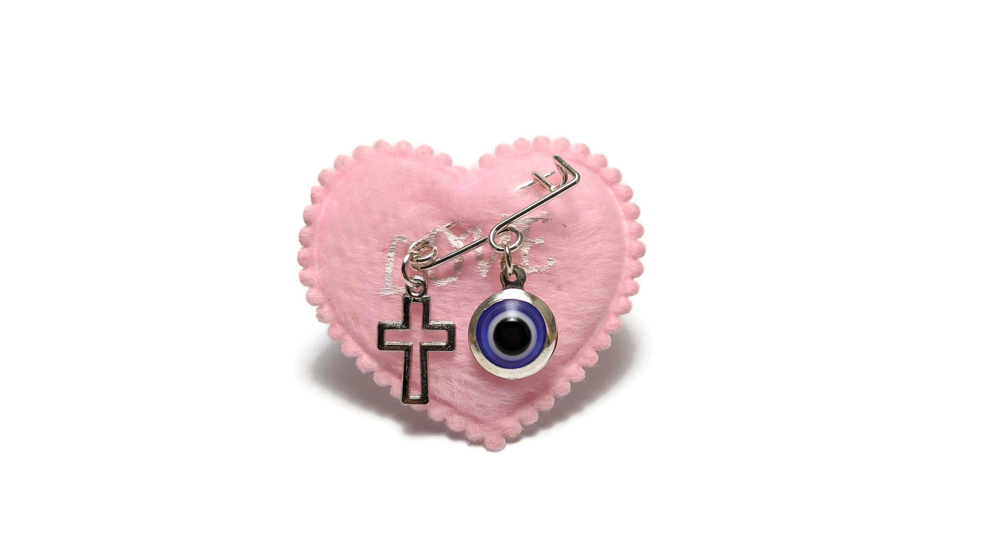 Evil Eye Heart Safety Pins - Baby Shower favors - Baby girl gift