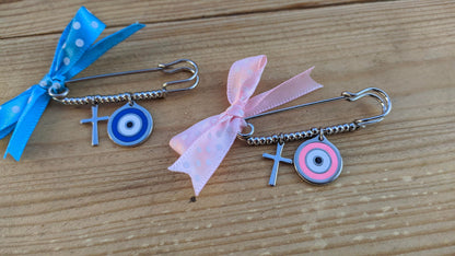 Evil Eye Cross Safety Pin - Baby Protection - Baby Gift