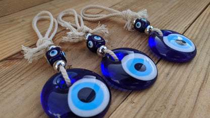 Evil Eye Glass Charm Wall Hanging - Greek Gift for House Protection