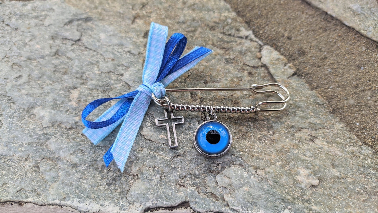 Stainless evil eye safety pin, baby evil eye protection,