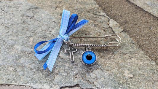 Stainless Evil Eye Safety Pin for Baby Protection | Handcrafted Lucky Charm