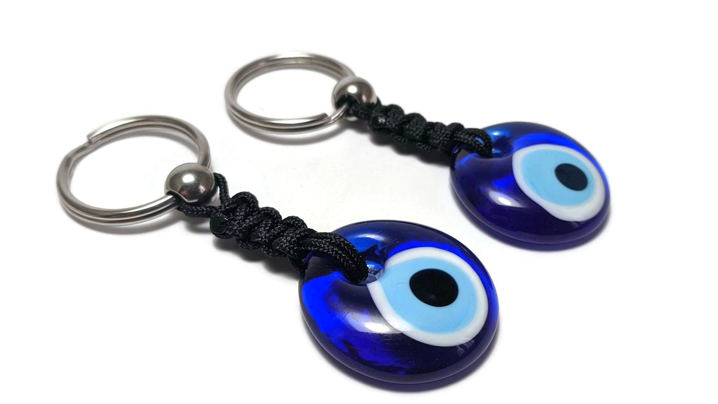 Glass Evil eye keychain keyring, stainless or brass car protection