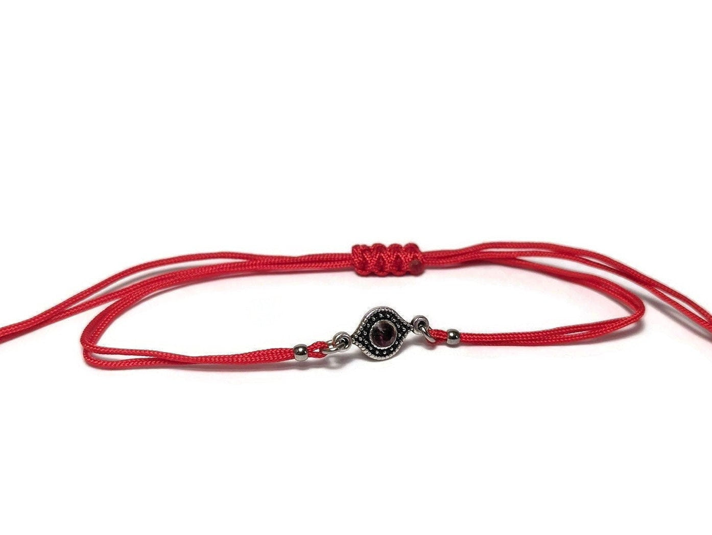 Evil eye string bracelet with a red crytal stone, good luck bracelet for her or for him, Greek jewelry
