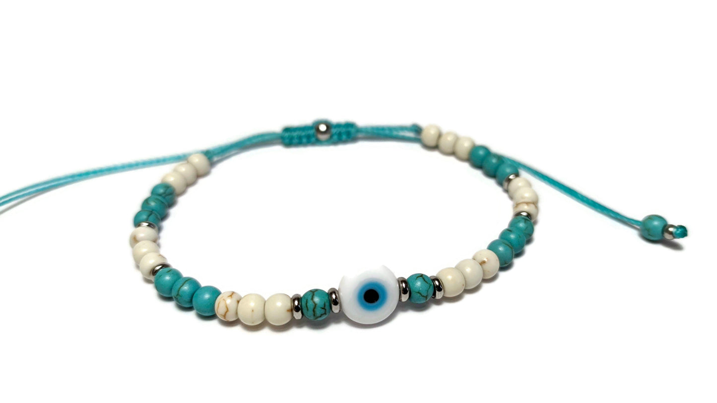Evil eye turquoise beaded bracelet, protection evil eye jewelry, women’s gift
