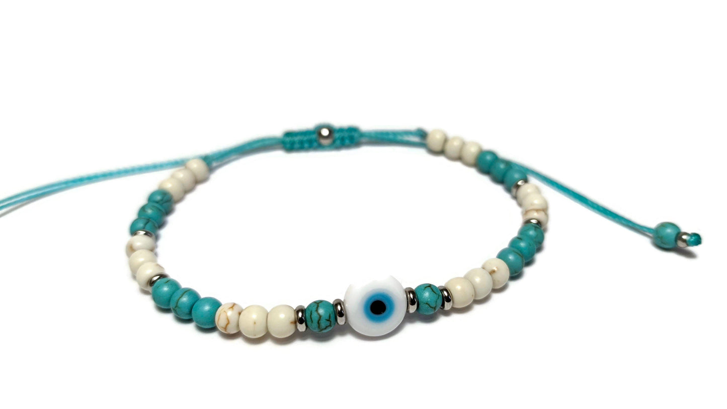 Evil eye turquoise beaded bracelet, protection evil eye jewelry, women’s gift