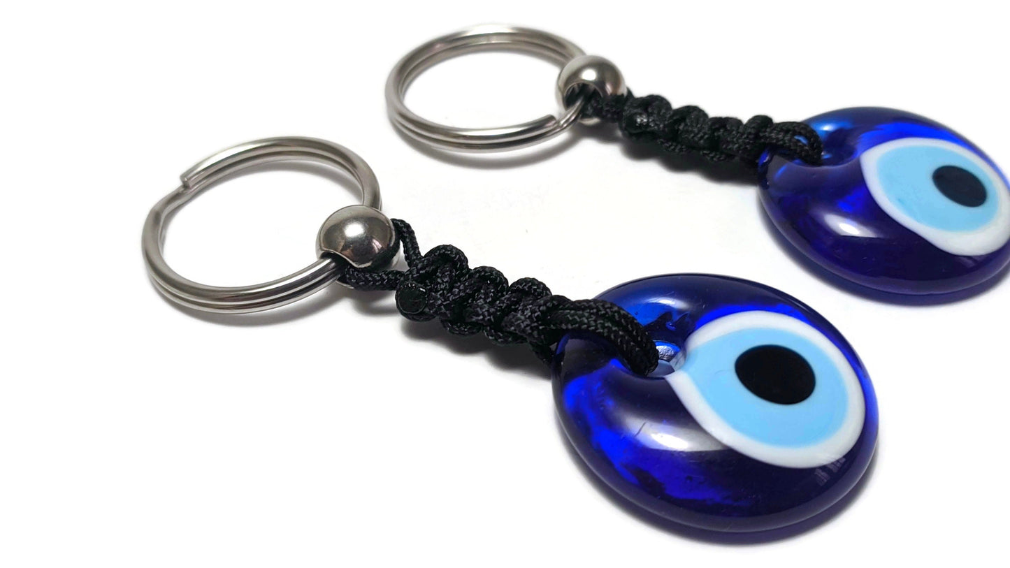Glass Evil eye keychain keyring, stainless or brass car protection