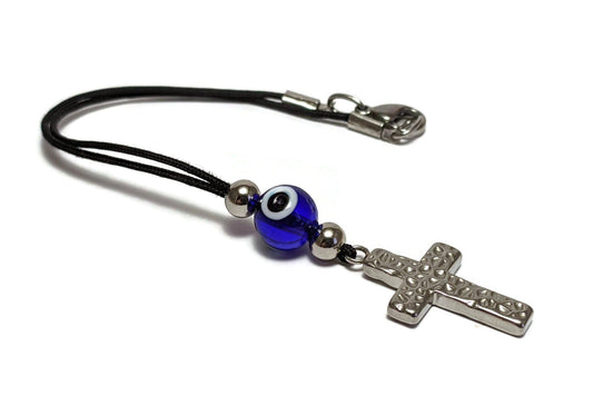 Evil Eye Cross Rear View Mirror -  Car Mirror Charm