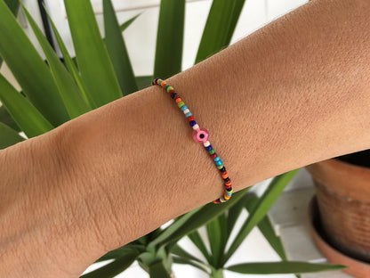 Bracelet Multicolore Oeil Bleu Perles Rocailles  - Petit bracelet - Cadeau pour elle