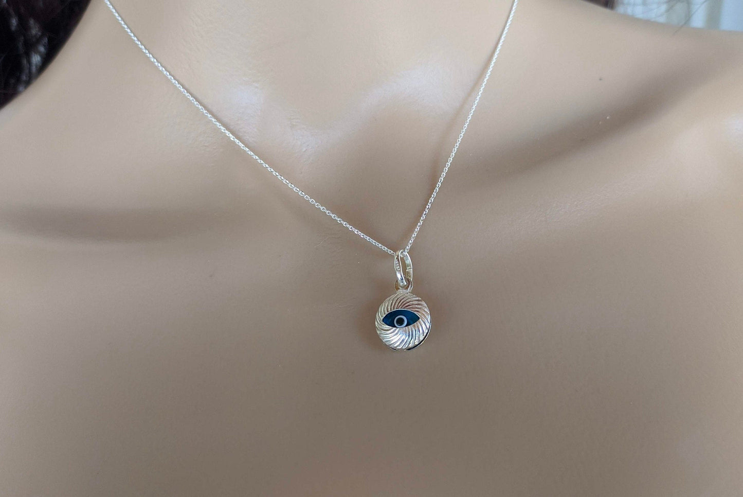 Sterling silver evil eye necklace, women's protection jewelry, Greek jewelry for her