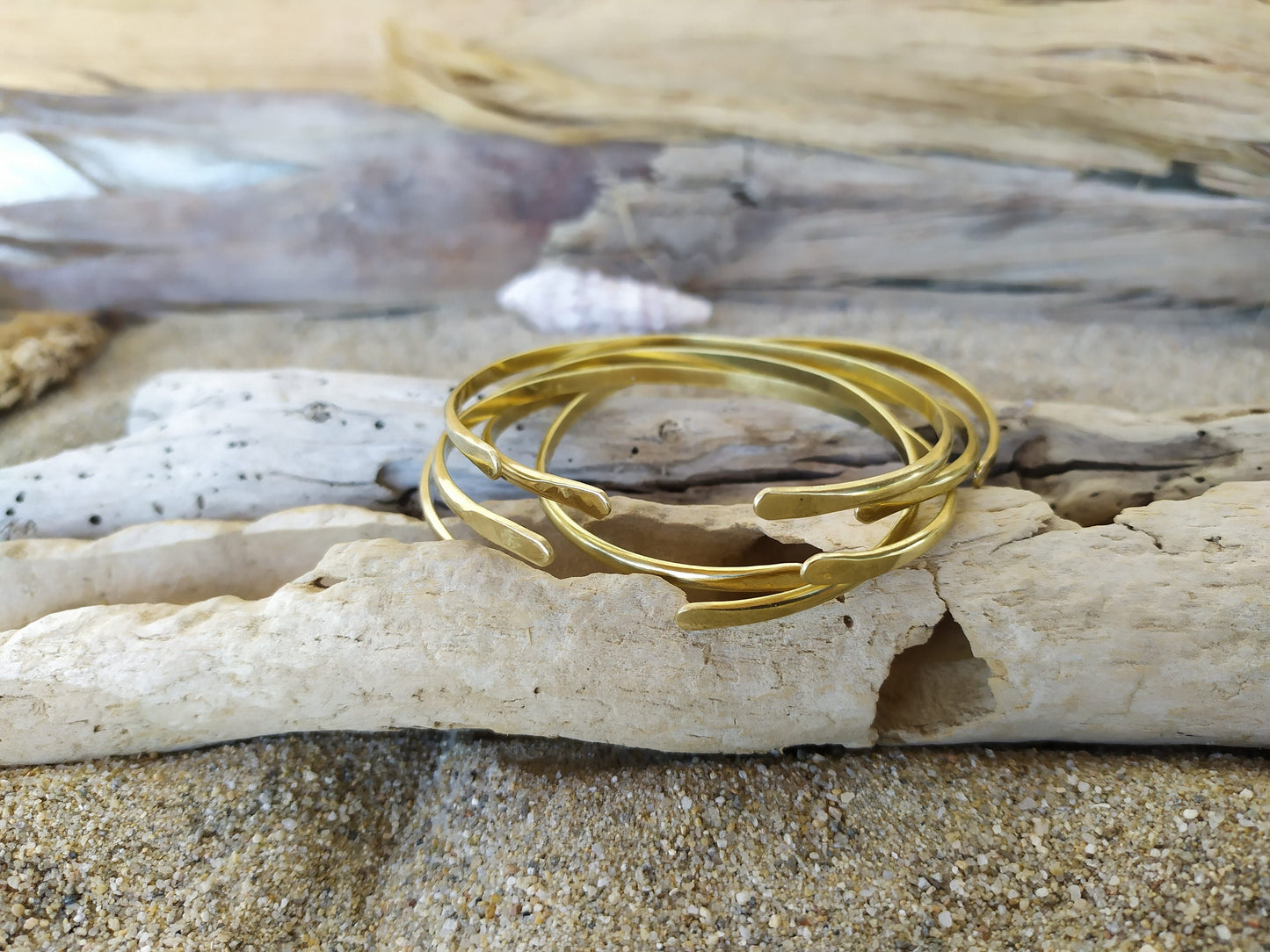 Brass raw bangle bracelets - Stacking bracelets - One to five