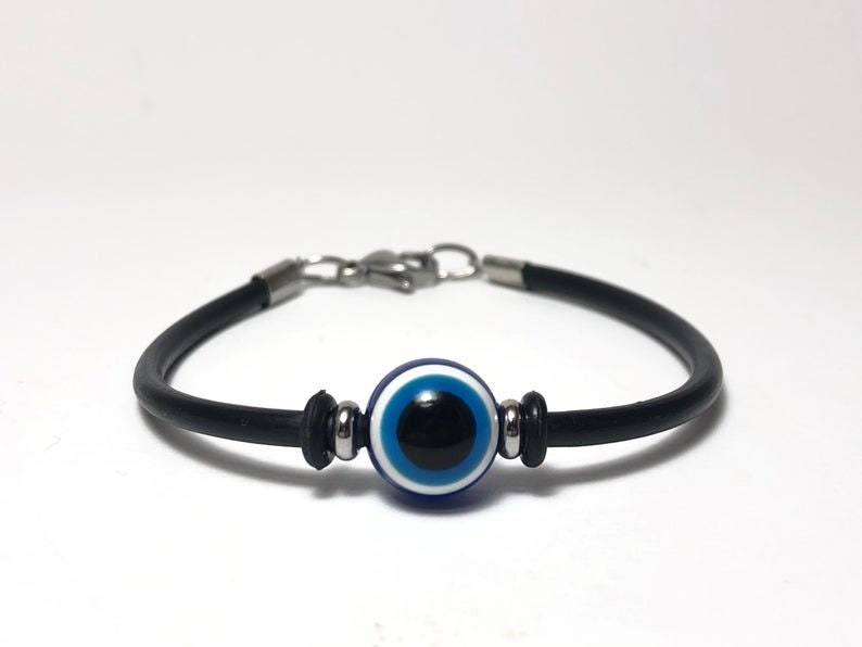 Greek rubber evil eye bracelet, gift for her or for him