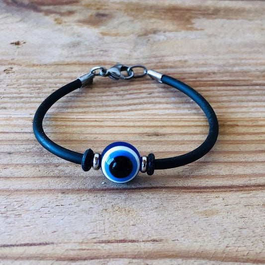 Greek rubber evil eye bracelet, gift for her or for him