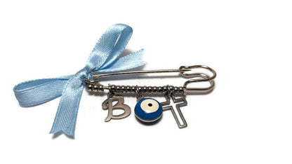 Personalized Evil Eye Safety Pin -  Baby Protection - Available in pink & blue