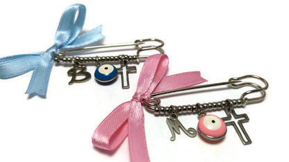 Personalized Evil Eye Safety Pin -  Baby Protection - Available in pink & blue