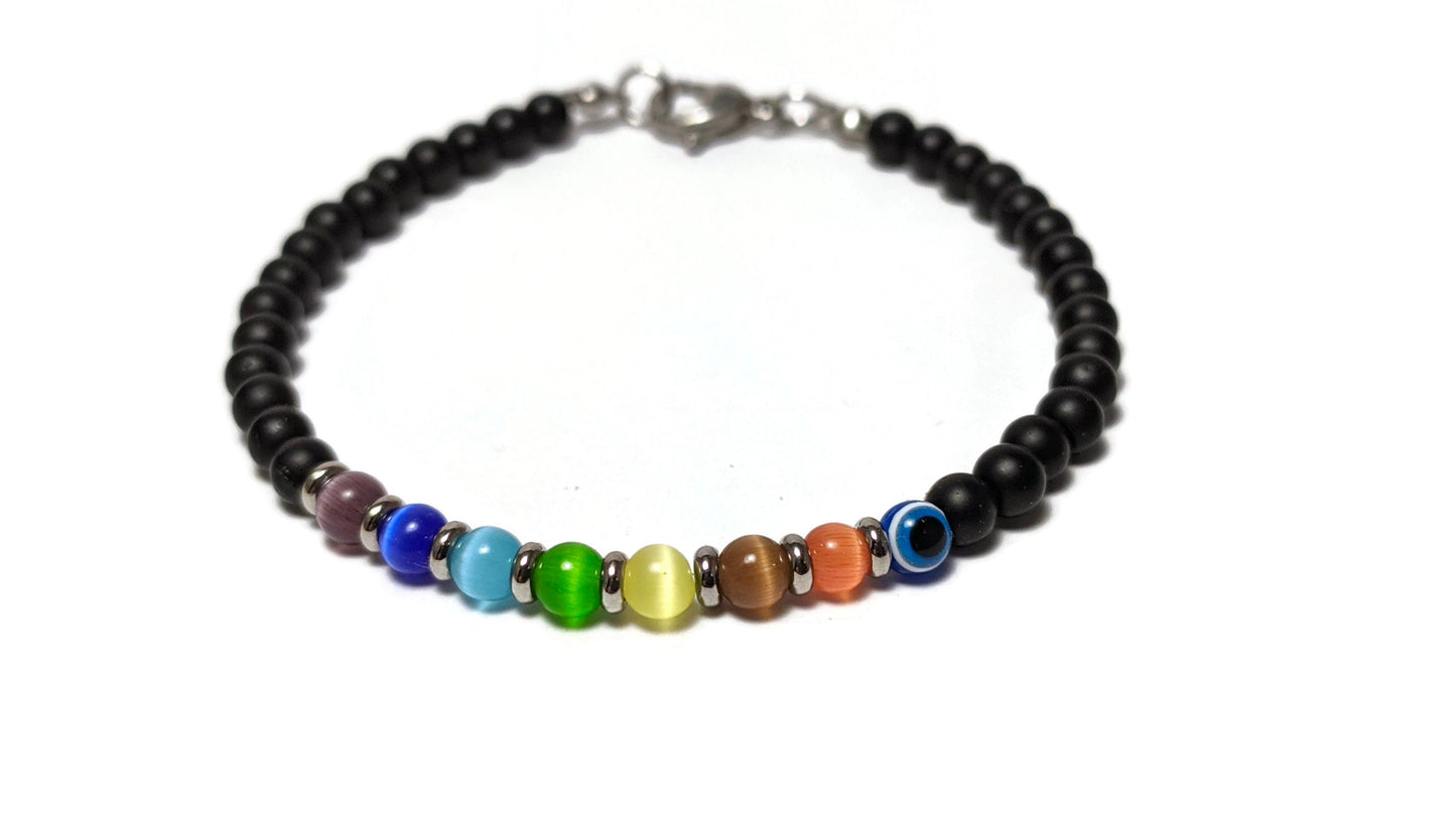 Evil eye chakra bracelet - Tiny jewelry for him  or for her, women's protection