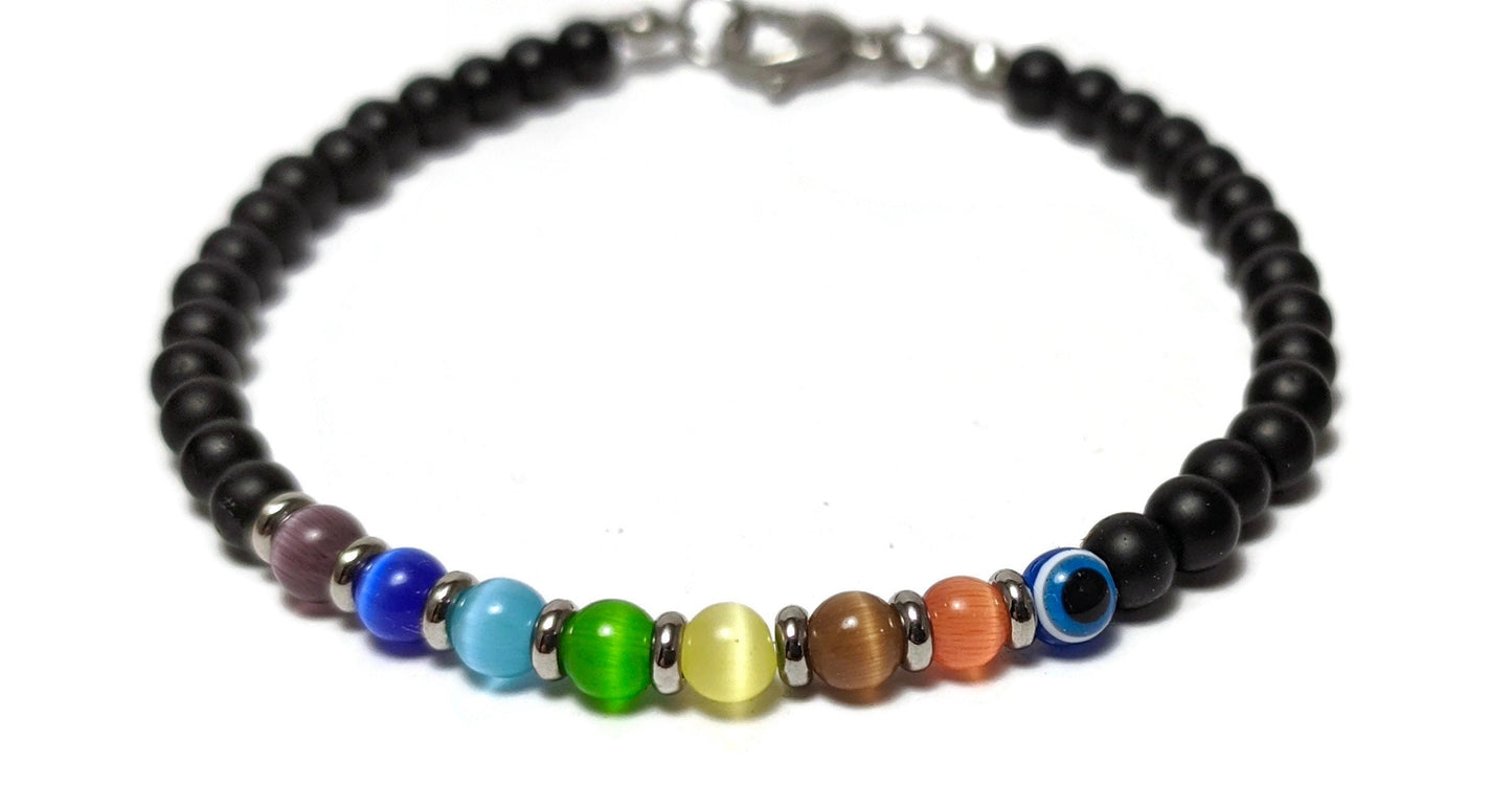 Evil eye chakra bracelet - Tiny jewelry for him  or for her, women's protection