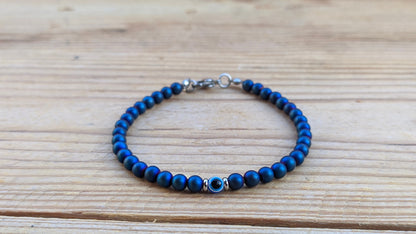 Bracelet hématite oeil bleu pour hommes - Bracelet de protection pour lui - Cadeau pour lui