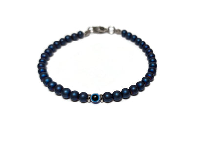 Bracelet hématite oeil bleu pour hommes - Bracelet de protection pour lui - Cadeau pour lui