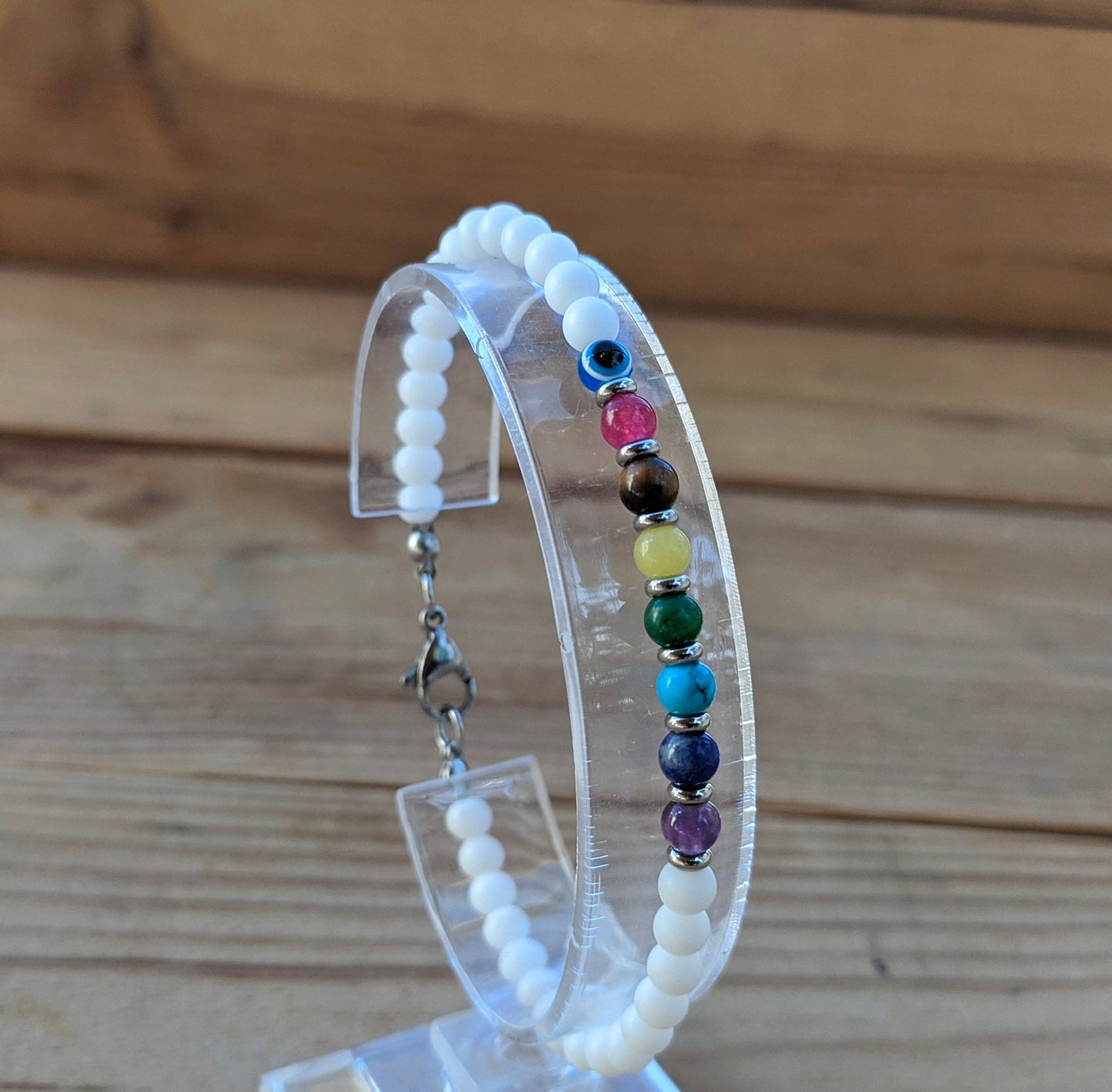 Women's evil eye chakra bracelet, gemstone bracelet, gift for her