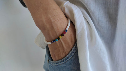 Women's evil eye chakra bracelet, gemstone bracelet, gift for her